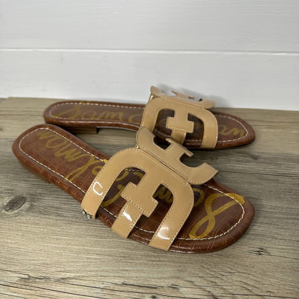 Sam Edelman Bay Sandals slide tan slip on patent classic summer spring shoes 9.5